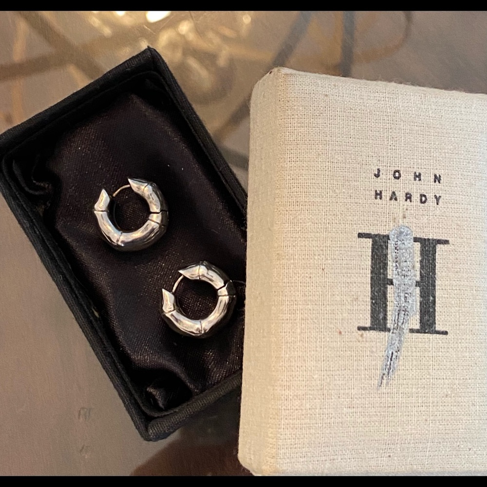 John Hardy Silver Bamboo Huggie Earrings